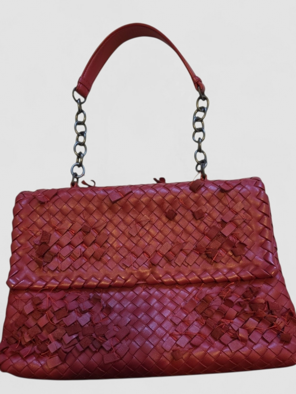 Bottega Veneta Olympia Intrecciato Nappa Shoulder Bag Red